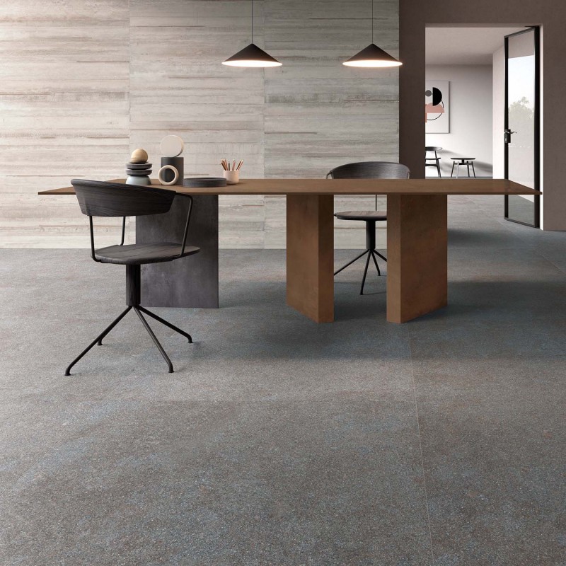 Gạch giả đá Granite tông màu xanh đen khi ứng dụng vào không gian