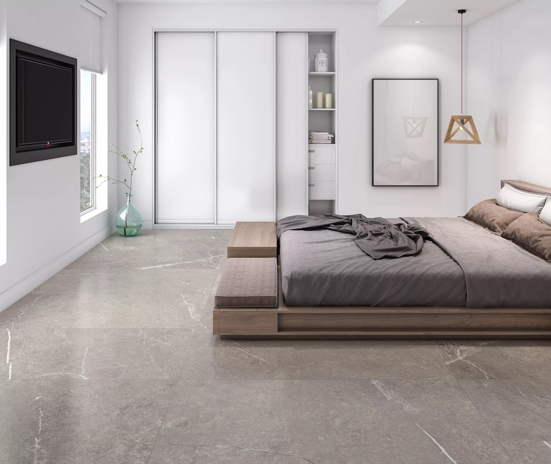 Gạch lát nền màu xám khói cho phòng ngủ