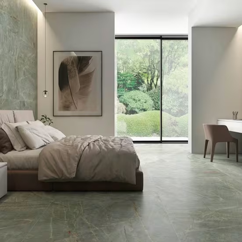 Gạch lát nền xanh cẩm thạch ở không gian phòng ngủ