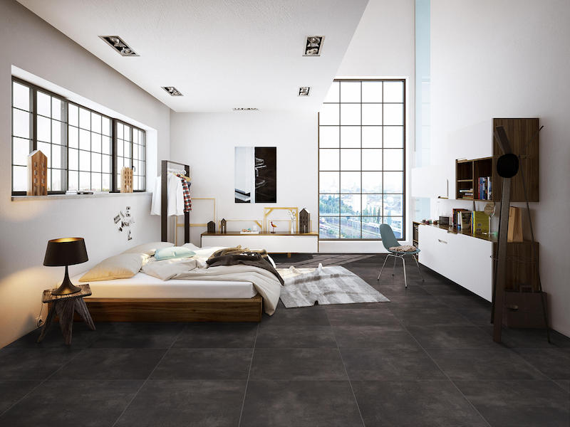 Gạch lát nền vân xi măng màu đen huyền bí