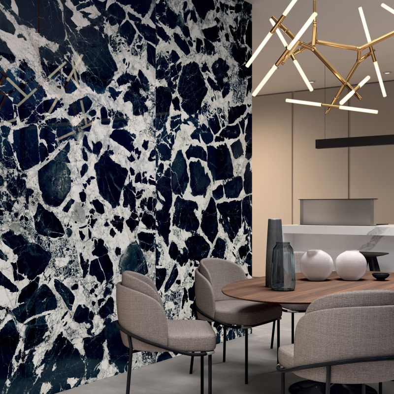 Gạch Terrazzo vân đá mài lớn, được ứng dụng trong không gian nhà bếp để tạo nên điểm nhấn ấn tượng