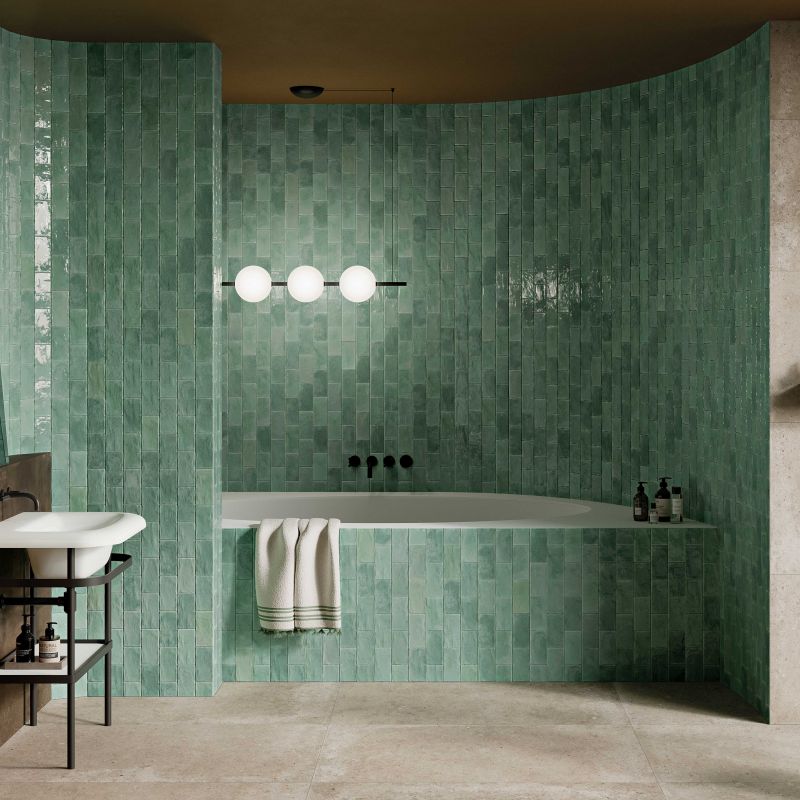 Gạch hoa văn Mosaic màu xanh lá cây ốp tường nhà tắm