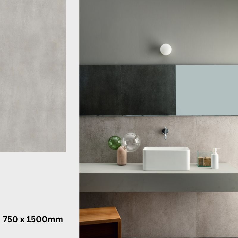 Gạch khổ lớn 750x1500mm màu xám vân xi măng ốp tường nhà vệ sinh