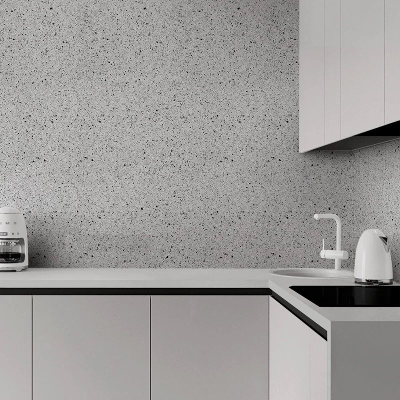Gạch Terrazzo ốp tường màu xám ghi ở phòng bếp (Nguồn: Sưu tầm)