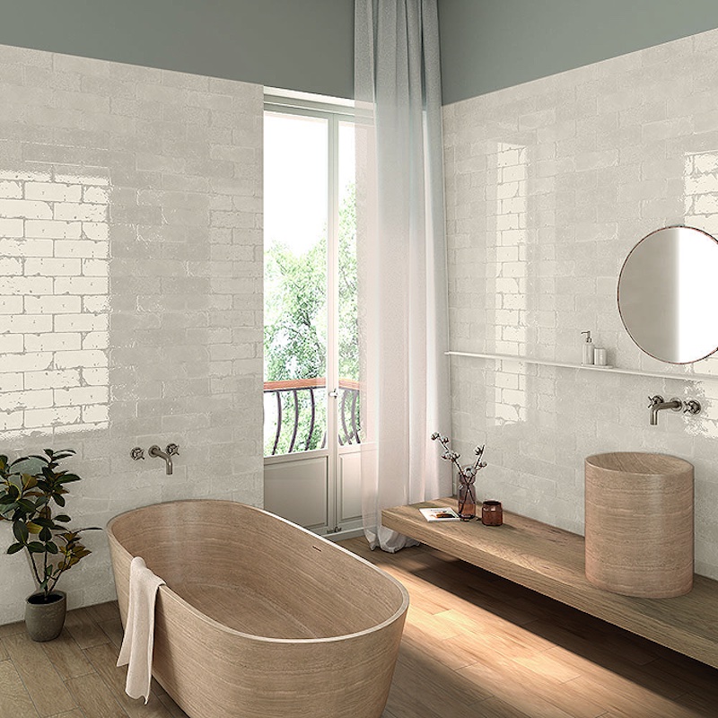 Gạch thẻ ốp tường màu trắng sữa cho nhà tắm (Nguồn: Sưu tầm)