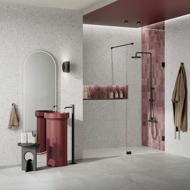 Gạch Terrazzo trắng làm tăng sự sang trọng cho không gian nhà tắm