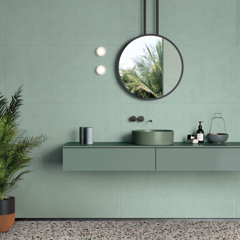 Gạch trơn màu xanh ngọc ốp tường nhà vệ sinh