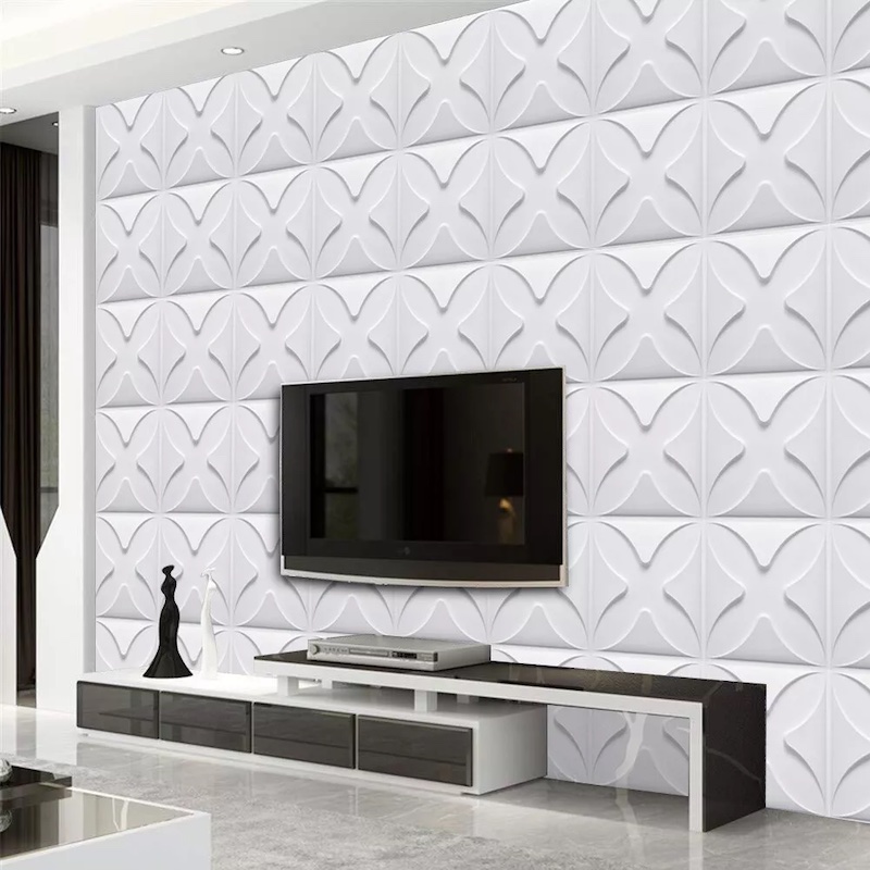 Gạch 3D có những họa tiết đối xứng như nổi trên tường phòng khách 