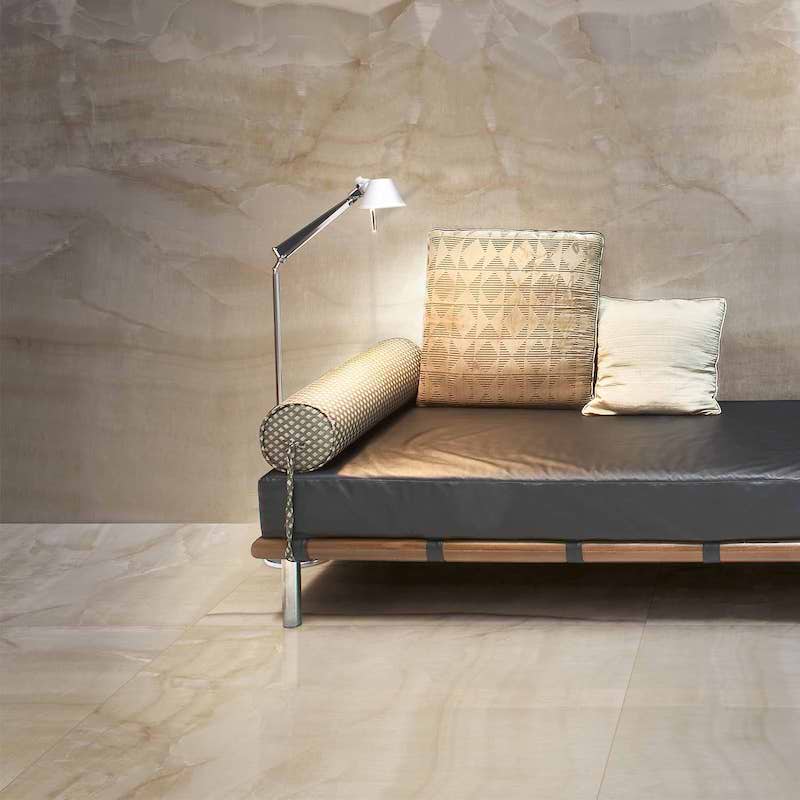 Gạch màu trắng nâu ốp tường phòng khách (Nguồn: Sưu tầm)