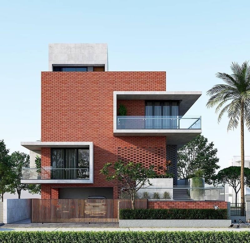 Gạch thẻ màu đỏ ốp tường trước nhà (Nguồn: Sưu tầm)