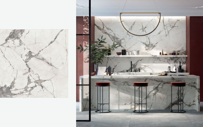 Gạch vân đá Picasso Grey ốp tường nhà bếp