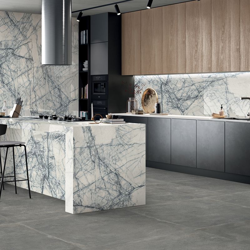 Gạch vân đá Lilac marble ốp tường nhà bếp