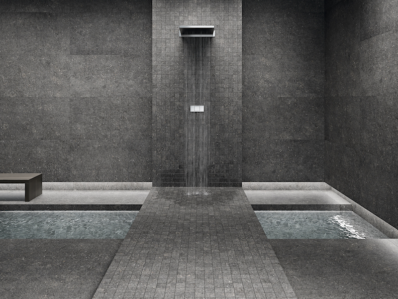 Gạch lát nền Terrazzo màu đen, vừa thích hợp lát nền, vừa phù hợp để ốp tường nhà tắm