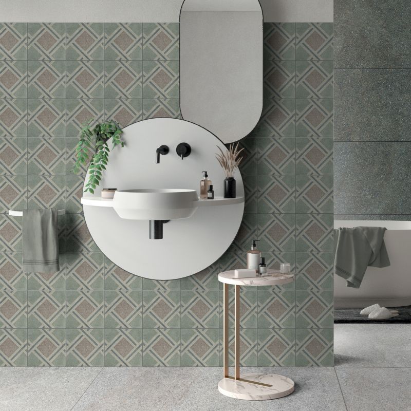 Gạch bông họa tiết đối xứng cổ điển ở nhà vệ sinh, nhà tắm