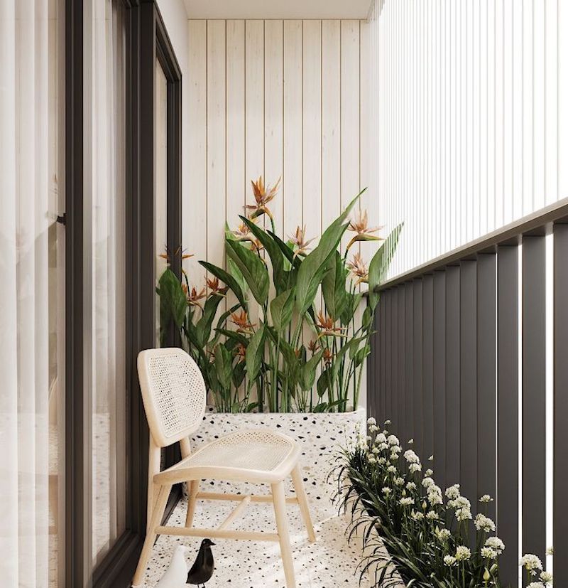 Gạch Terrazzo trắng trang trí ban công (Nguồn: Sưu tầm)