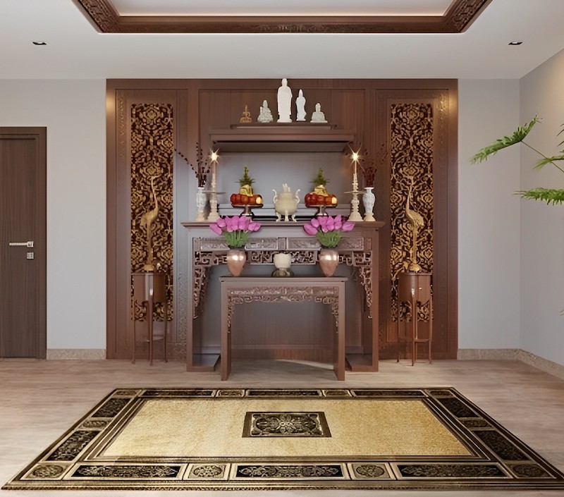 Gạch vân gỗ trang trí bàn thờ (Nguồn: Sưu tầm)