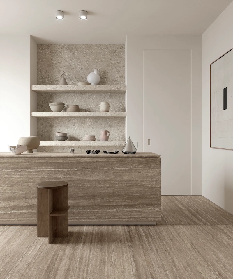 Gạch Porcelain vân gỗ lát nền nhà bếp