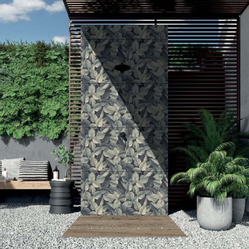 Gạch Porcelain họa tiết lá cây 3D ốp tường trang trí sân vườn ngoài trời