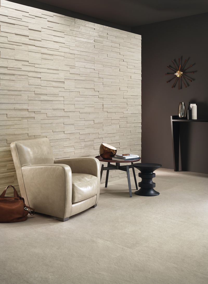 Gạch Porcelain màu be lát nền ở phòng khách