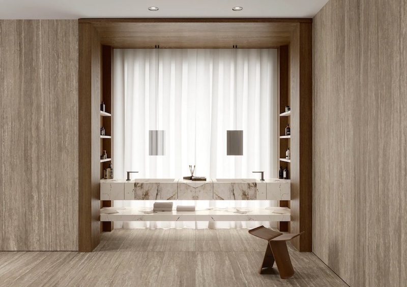 Gạch Porcelain vân đá lát nền nhà vệ sinh