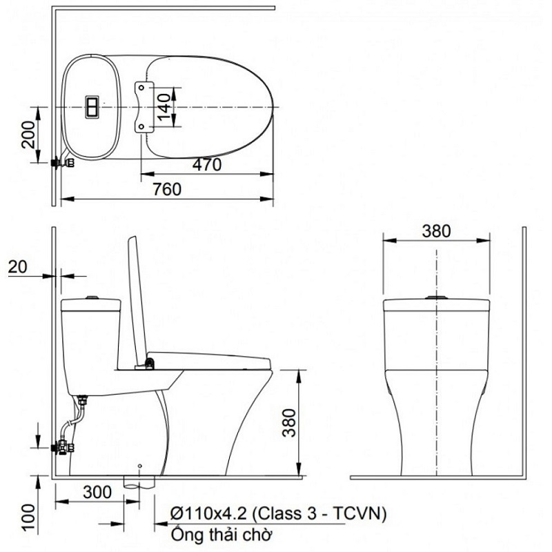 Kích thước của bồn cầu 2 khối (Nguồn: Sưu tầm)