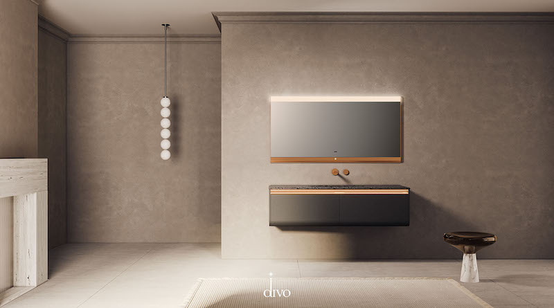 Bộ tủ gương cảm ứng và lavabo đá Marble cao cấp màu xám Divo