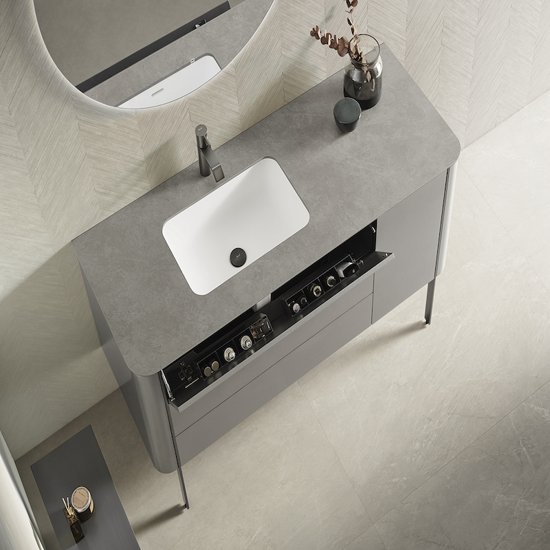 Tủ lavabo mặt đá màu xám sang trọng