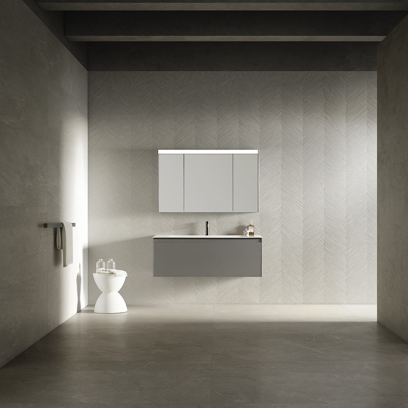 Tủ lavabo với tông màu xám hiện đại