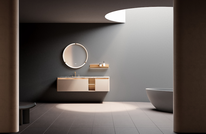 Tủ lavabo sở hữu thiết kế đẳng cấp, làm nổi bật các chi tiết khác trong không gian nhà tắm