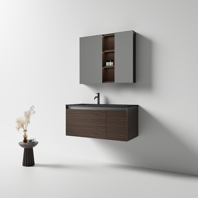 Tủ lavabo gỗ công nghiệp màu nâu đậm
