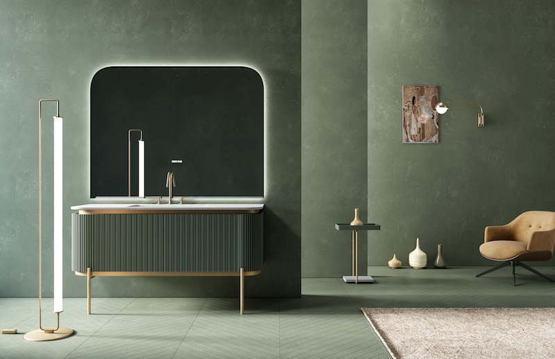 Tủ lavabo hiện đại cùng tông màu xanh lá thanh mát
