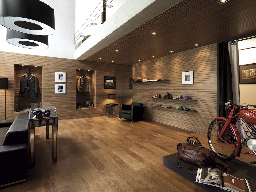 Gạch vân gỗ đến từ bộ sưu tập Oxford Cognac tạo cảm giác ấm áp cho không gian từ Divo Ceramica