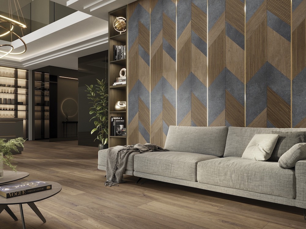 Gạch trang trí tạo sự nổi bật cho phòng khách từ Divo Ceramica